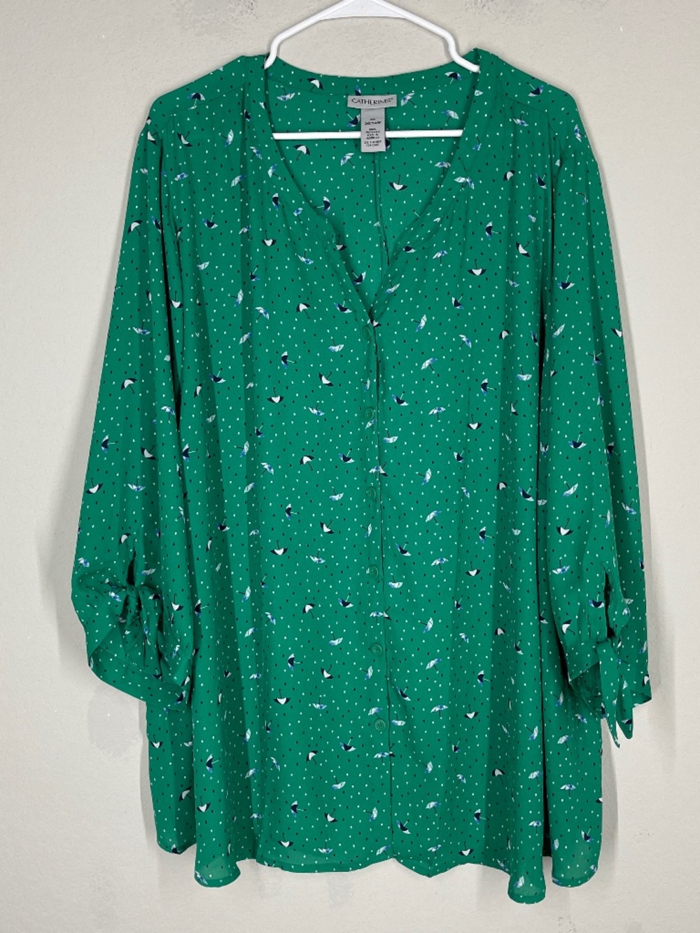 Catherines Georgette Button front Cafe Blouse Women Plus 4X Green